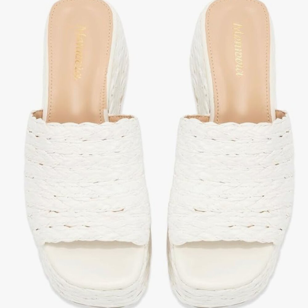 White Raffia Slip On Platform Sandal - Bridal Sandals